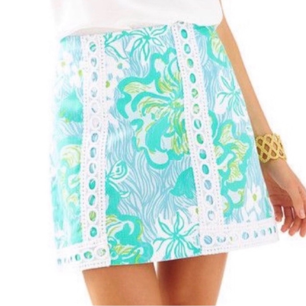 LILLY PULITZER Pansy Lace Skort Skirt Shorts Lagoon Green Wave Rider Floral